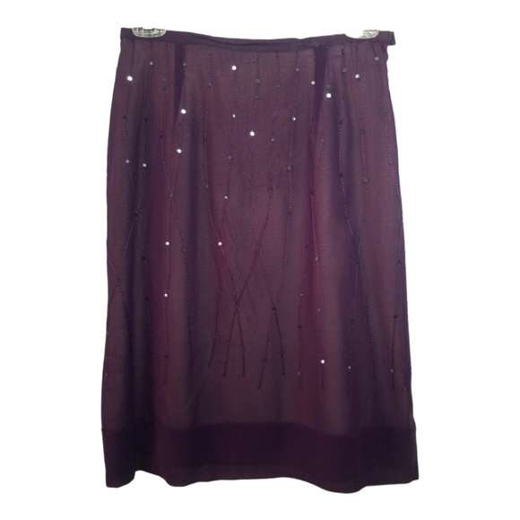 100% Silk Skirt Embellished w/ Embroidery & Scattered Sequins;Grape,Sz 6P - Picture 1 of 6